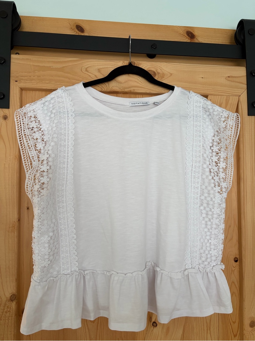 Notations White Lace-Trim Peplum Top